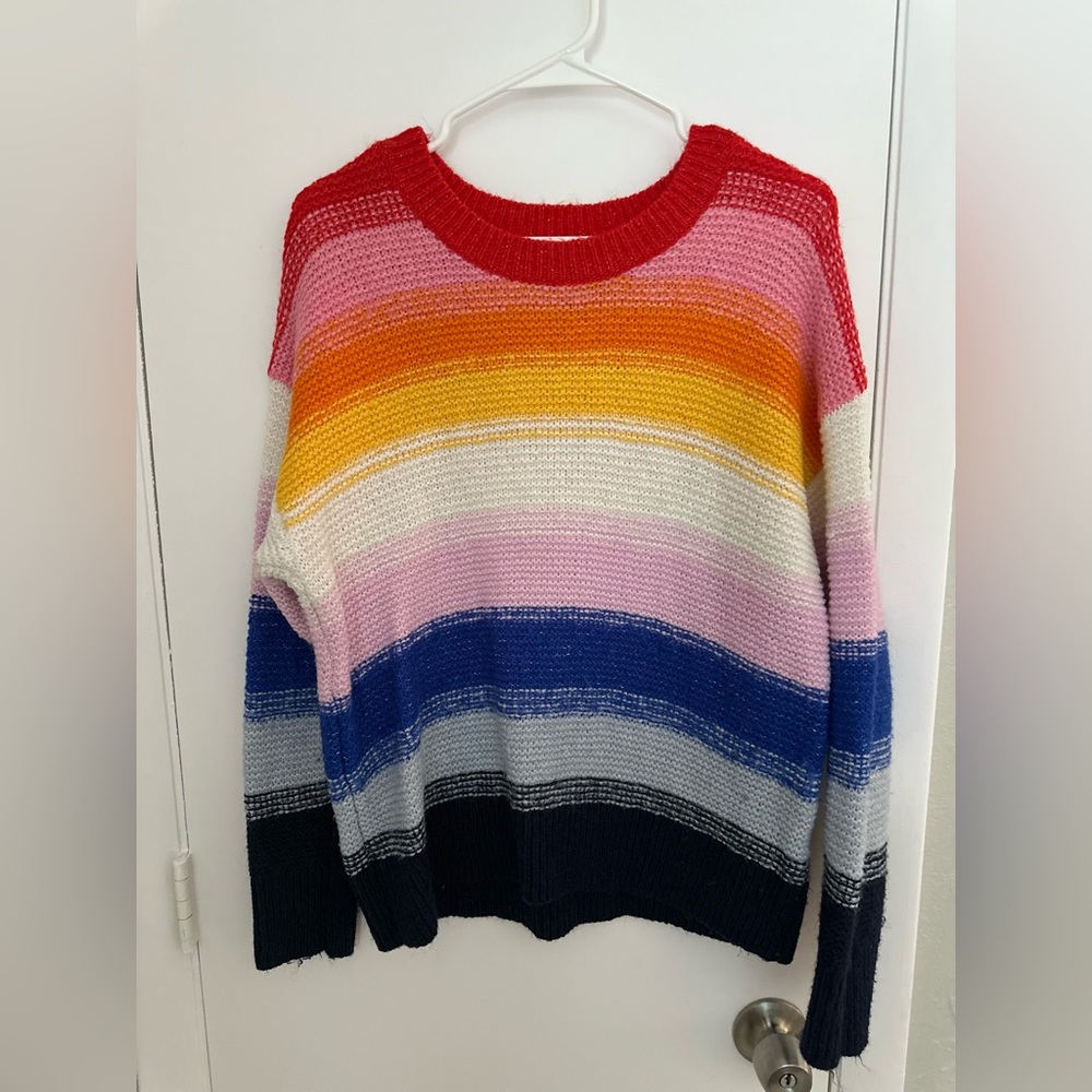 Old Navy Striped Crewneck Sweater in Red, Pink, Orange, Yellow & Blue